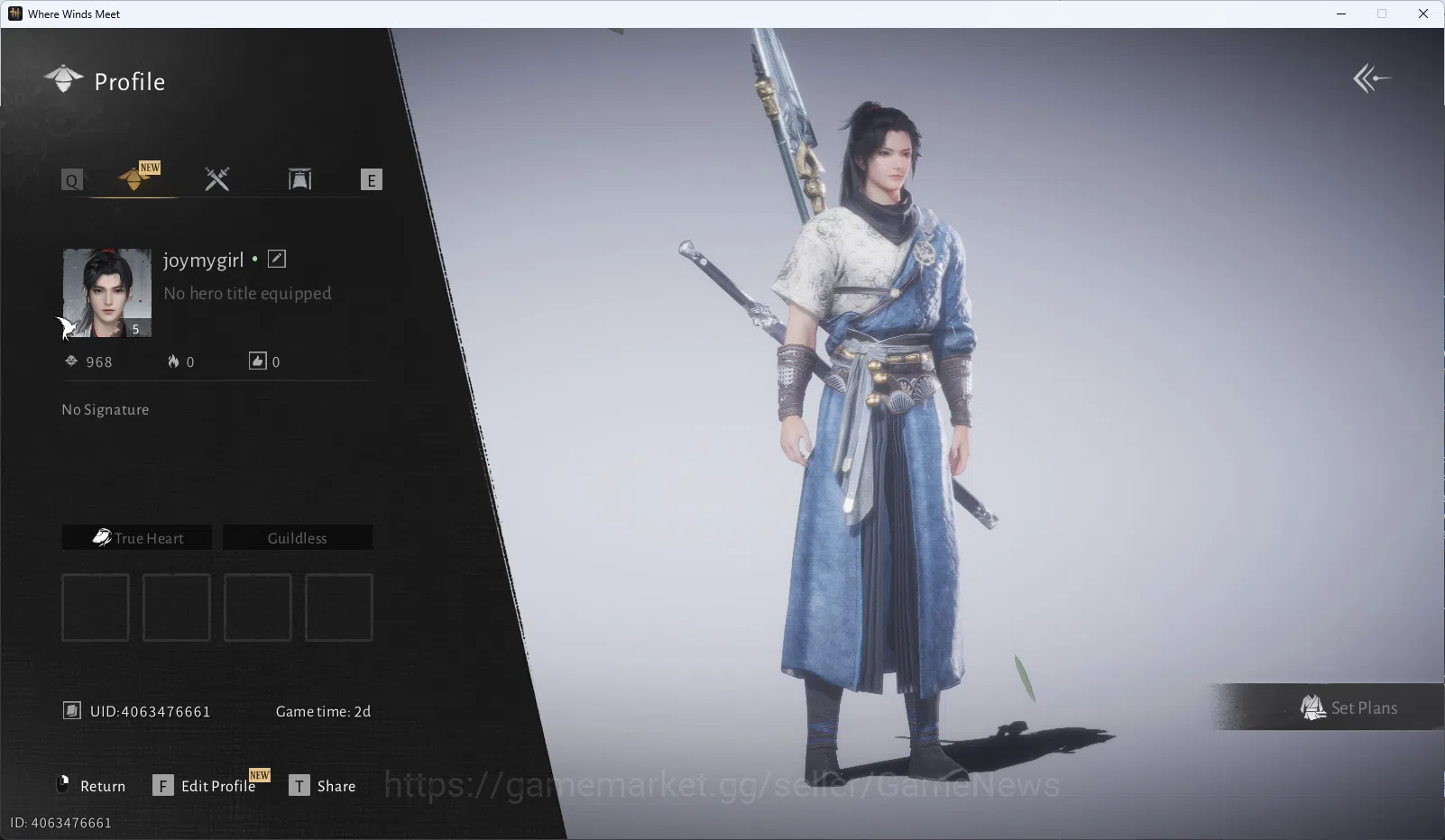Where Winds Meet Accounts GLOBAL|Lv 5| Starter | 1 Harmonic Core |GS 3750| Nameless Sword + Nameless Spear |Low Explore|Male 3