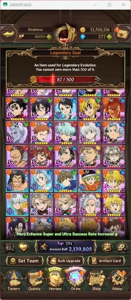 The Seven Deadly Sins: Grand Cross Accounts Endgame ASIA | 2.13M CC | 277 DM | 87 LS | UR Demon King Meliodas 1/6 | Collab 4
