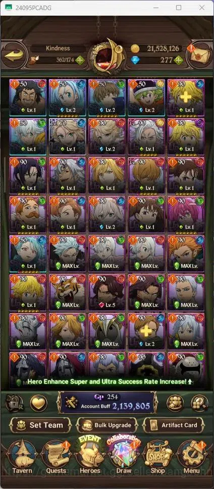 The Seven Deadly Sins: Grand Cross Accounts Endgame ASIA | 2.13M CC | 277 DM | 87 LS | UR Demon King Meliodas 1/6 | Collab 7