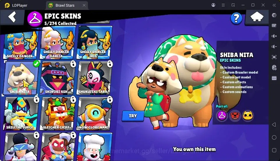 Brawl Stars Accounts Thropy 1233|21 Brawler|2 Max Hypercharge(Edgar,Fang)|3Mythic(Tara,Edgar,Otis),5Epic Skin|10346 10
