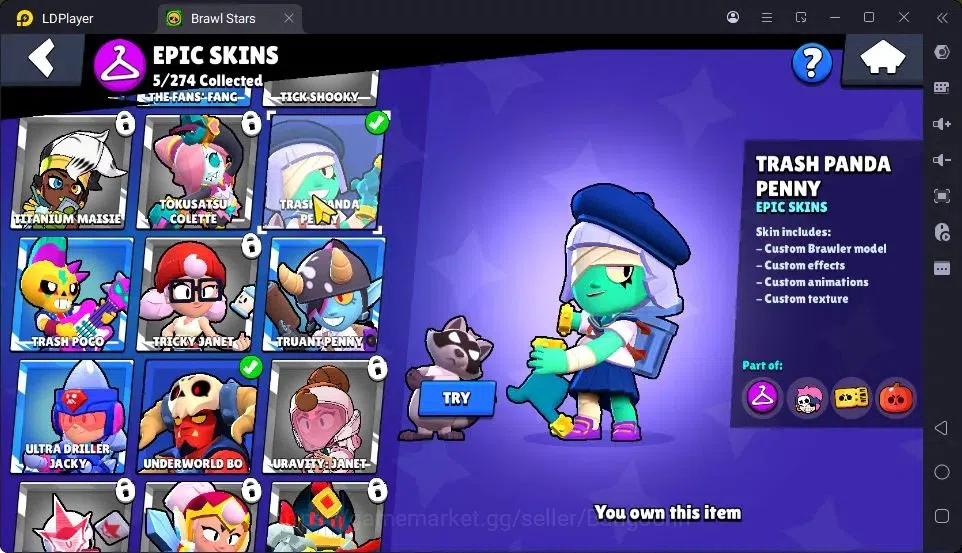 Brawl Stars Accounts Thropy 1233|21 Brawler|2 Max Hypercharge(Edgar,Fang)|3Mythic(Tara,Edgar,Otis),5Epic Skin|10346 11