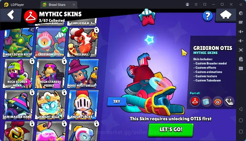 Brawl Stars Accounts Thropy 1233|21 Brawler|2 Max Hypercharge(Edgar,Fang)|3Mythic(Tara,Edgar,Otis),5Epic Skin|10346 12