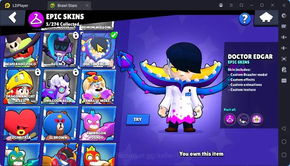 Brawl Stars Accounts Thropy 1233|21 Brawler|2 Max Hypercharge(Edgar,Fang)|3Mythic(Tara,Edgar,Otis),5Epic Skin|10346 9