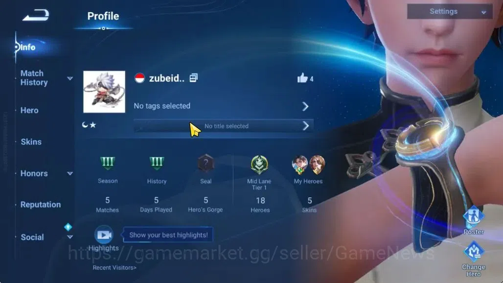 Honor of Kings Accounts Hero 18  Skin 5|Starter with Legend Skin Selection image 4