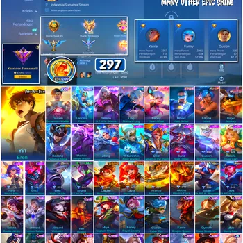Mobile Legends: Bang Bang Accounts #4674 297 Skins | Karina Leona (KOF) | Roger Grimlock (TRANSFORMERS) | Yin Eren (ATTACK