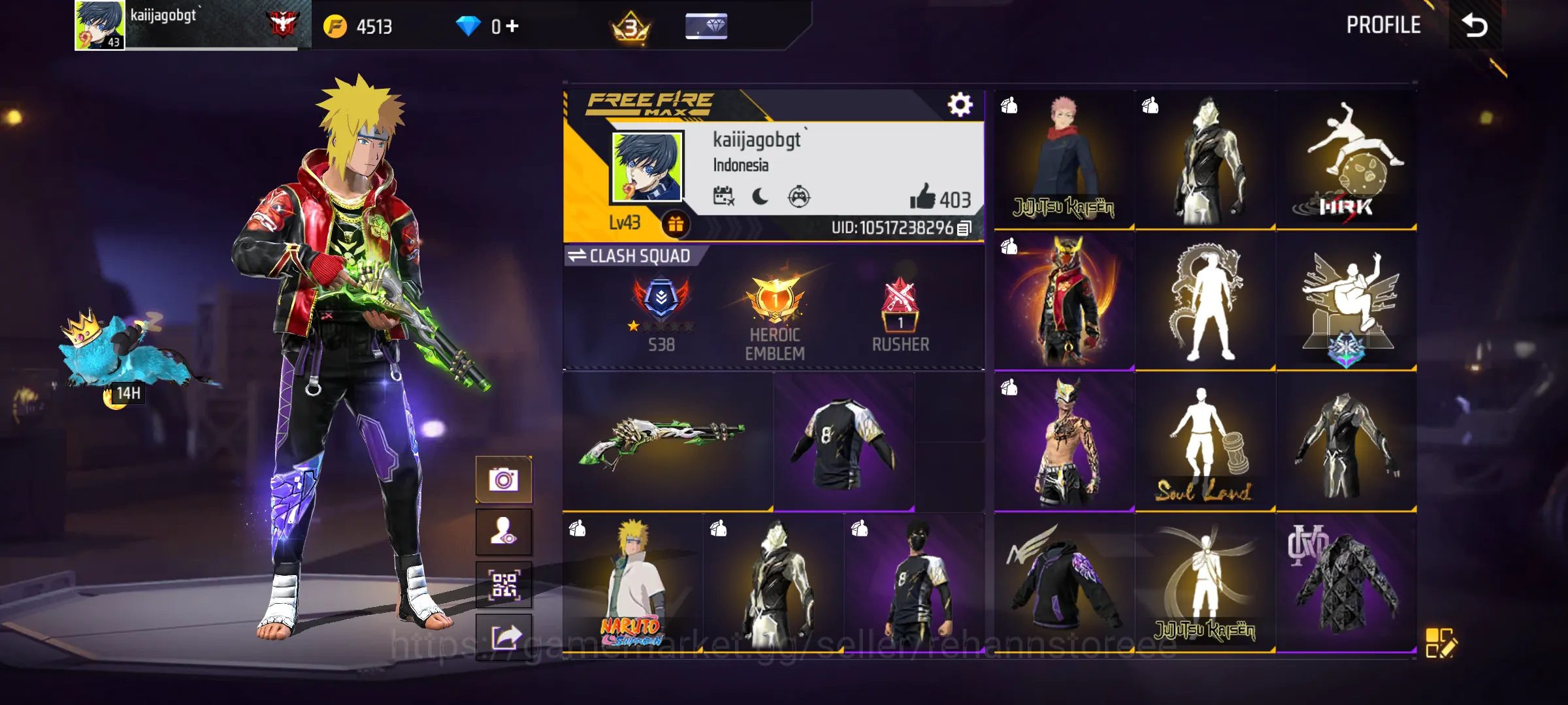Free Fire Accounts M1887 LUMUT - BUNDLE NARUTO MINATO - EMOT DUDUK - DANA PELAJAR GANTENG - SET EMOT KECE SEMUA 1