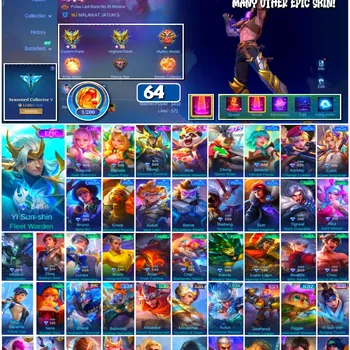 Mobile Legends: Bang Bang Accounts 🔥 #4127 🔥 💎 64 Skins 👑 Epic Yi Sun-shin Fleet Warden ⚔️ Seasoned Collector V ⭐ Epic