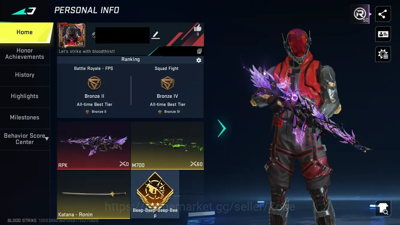 Blood Strike Accounts Starter ASIA|Starter|1 Eternal:RPK-Flourish|2 1
