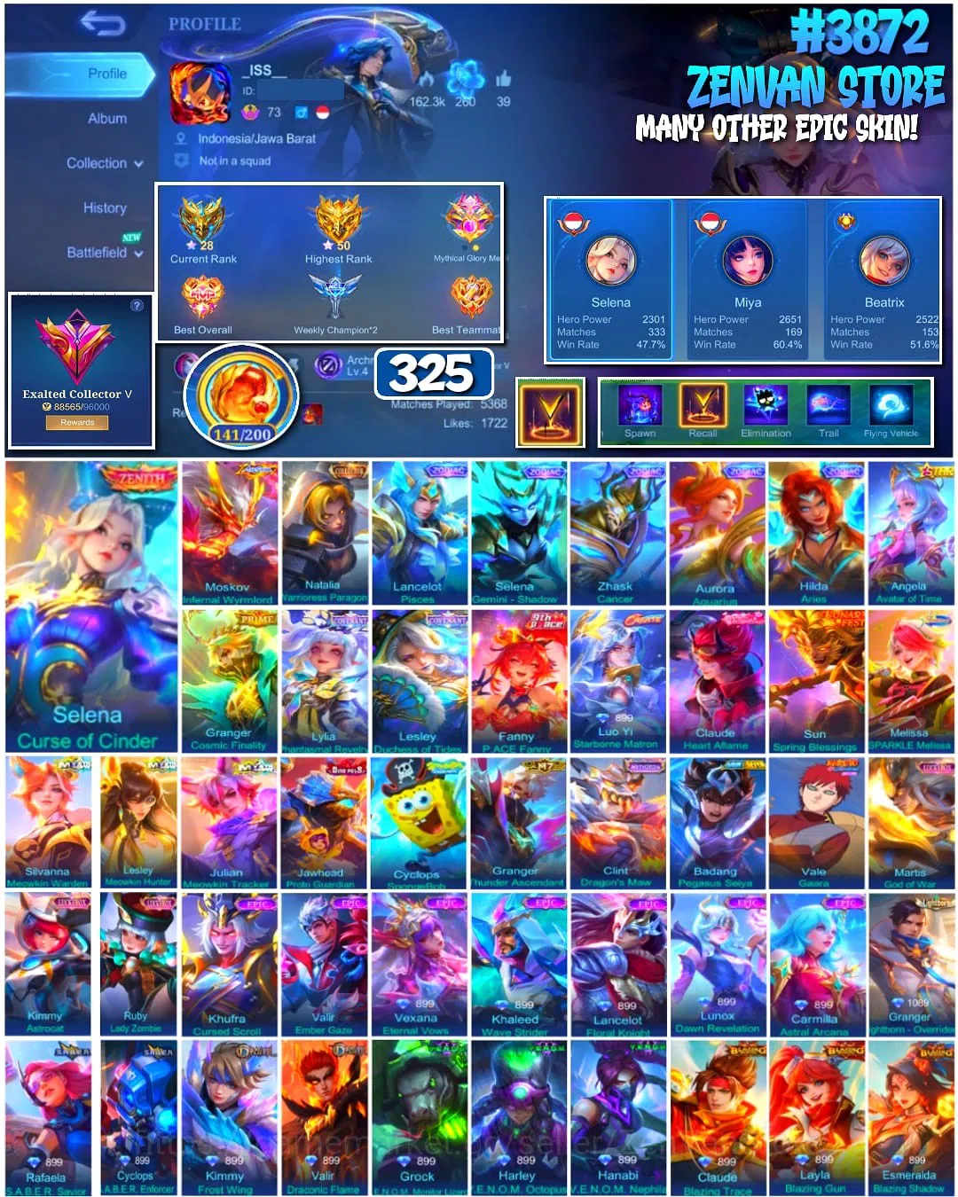 Mobile Legends: Bang Bang Accounts #3872 325 Skins | Collector Natalia | Zenith Vexan image 1