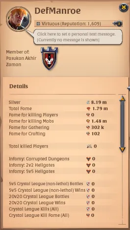 Albion Online Accounts Starter Asia |1,79M Total Fame - 9,19M Silver| T8 Ore Miner Gather Equipment With T7 BattleAxe Build 1