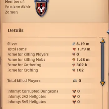 Albion Online Accounts Starter Asia |1,79M Total Fame - 9,19M Silver| T8 Ore Miner Gather Equipment With T7 BattleAxe Build