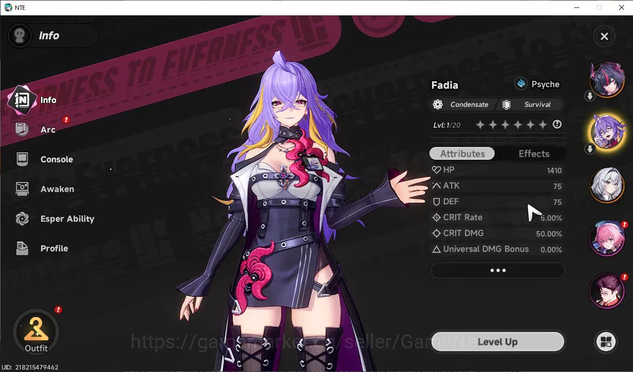 Neverness to Everness Accounts Global SEA|HL 3|2 SSR 1 Limit [Shinku],Fadia|2 Char Selector|2 Glider|Selector On|Female 3