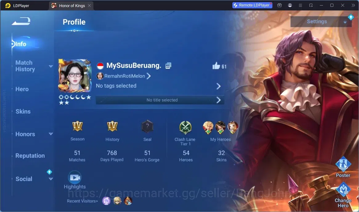 Honor of Kings Accounts Rare Skin Global|54H 32S|3 Legend|KIC Luna|2 LOM|2 Epic|23 Rare|1 HonorPass, More |Check SS HOK607B 1