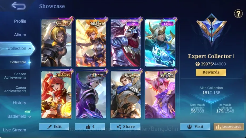 Mobile Legends: Bang Bang Accounts Rare Skin Global|181 Skin|Expert|Lightborn Fanny Alucard,SABER Saber Johnson,Valentine 1