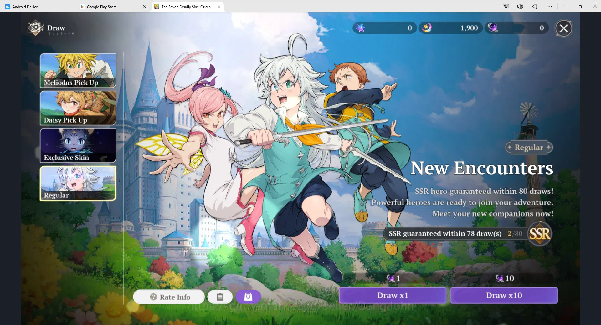 The Seven Deadly Sins: Origin Accounts America-East | Lv2 Starter | 3 SSR Meliodas , Drake, Gulia + SSR Selector ticket 10