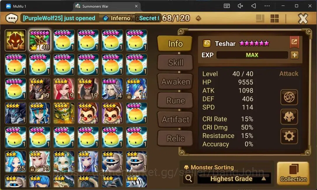 Summoners War: Sky Arena Accounts GLOBAL | NB 5 TESHAR,Starter Gacha 115 12Y+160 11Y image 2