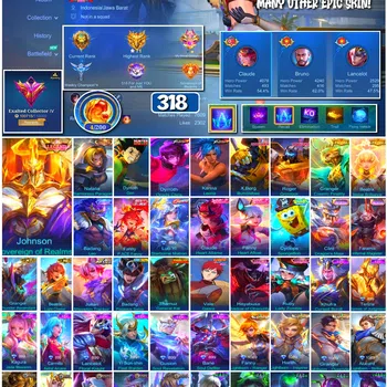 Mobile Legends: Bang Bang Accounts Collector #3891 | 318 Skins | Legend Jhonson | Collector Natalia | HunterxHunter Gon