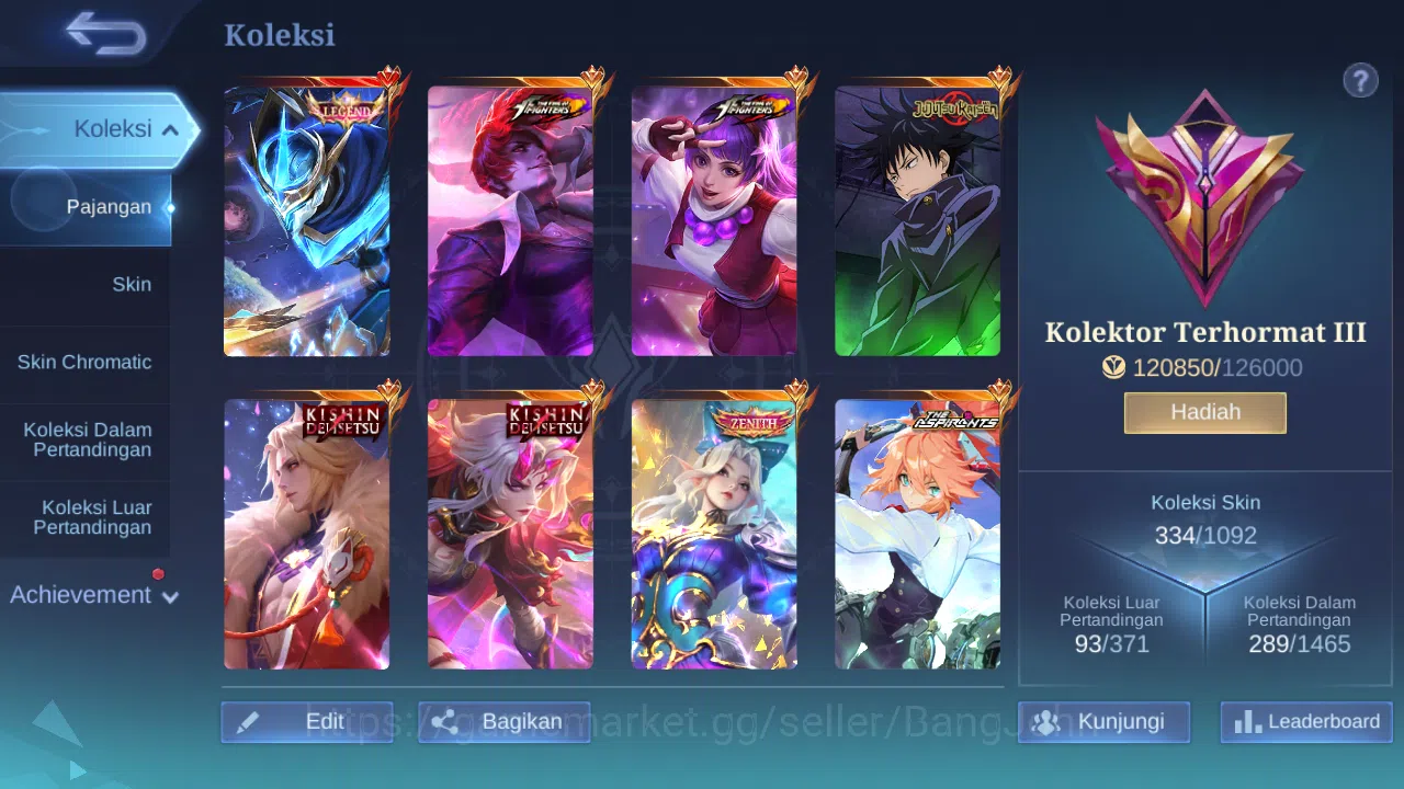 Mobile Legends: Bang Bang Accounts Others Hero 125 Skin 334 | Legend Gusion | KOF Chou, Guin | CC Ling | Aspirant Fanny 13