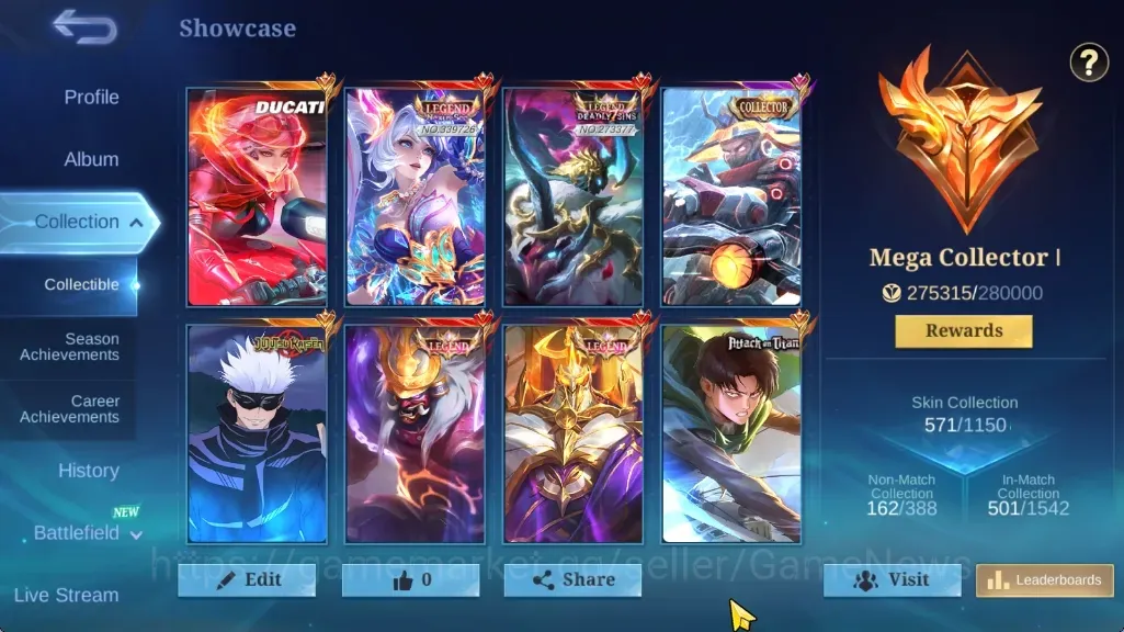 Mobile Legends: Bang Bang Accounts Collector Hero 133|Skin 571|Ex Immo 112|Legend Layla,Alpha,Johnson,Franco|Naruto 1
