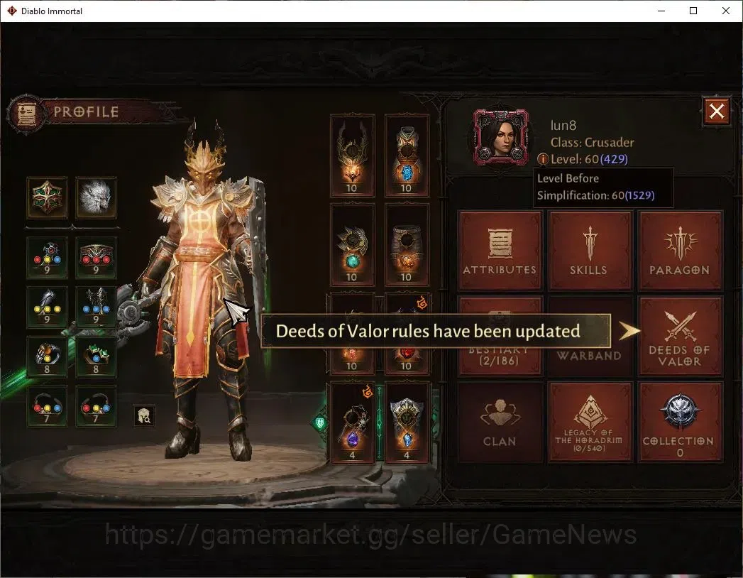 Diablo Immortal Accounts EU - Sescheron|CS ON|Lv60(429)|Crusader|CR 33k|Res image 3