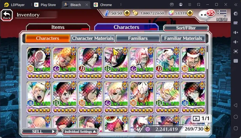 Bleach: Brave Souls Accounts Mid-Tier GLOBAL | 50K ORB+MidGame | Gin FierceBattle,Gremmy9TH,Rangiku Swimsuit,Zangetsu 15