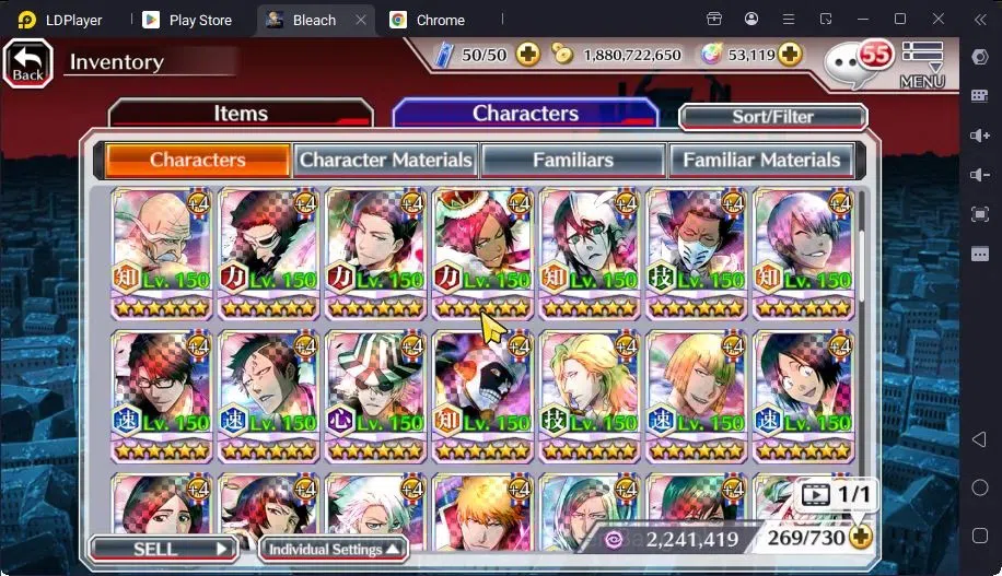 Bleach: Brave Souls Accounts Mid-Tier GLOBAL | 50K ORB+MidGame | Gin FierceBattle,Gremmy9TH,Rangiku Swimsuit,Zangetsu 16