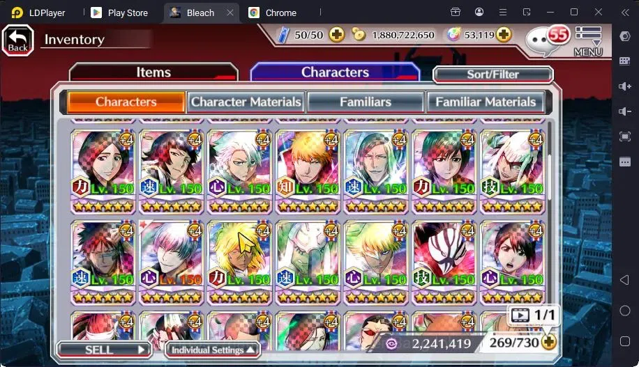 Bleach: Brave Souls Accounts Mid-Tier GLOBAL | 50K ORB+MidGame | Gin FierceBattle,Gremmy9TH,Rangiku Swimsuit,Zangetsu 17