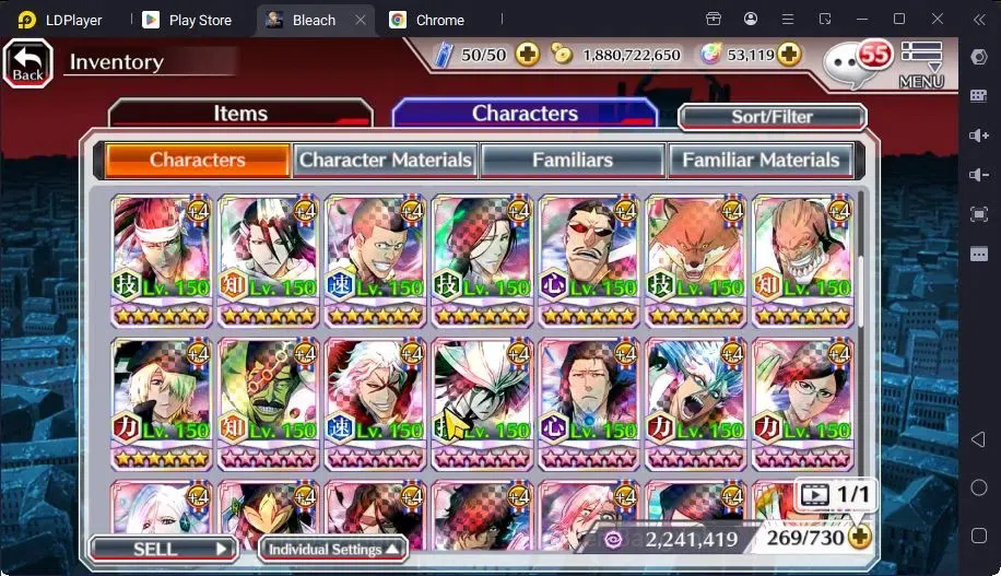 Bleach: Brave Souls Accounts Mid-Tier GLOBAL | 50K ORB+MidGame | Gin FierceBattle,Gremmy9TH,Rangiku Swimsuit,Zangetsu 18