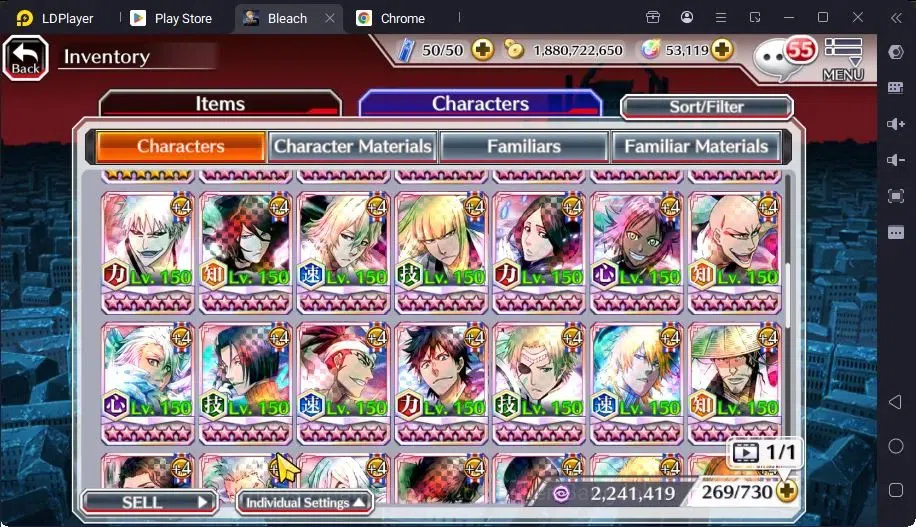 Bleach: Brave Souls Accounts Mid-Tier GLOBAL | 50K ORB+MidGame | Gin FierceBattle,Gremmy9TH,Rangiku Swimsuit,Zangetsu 20