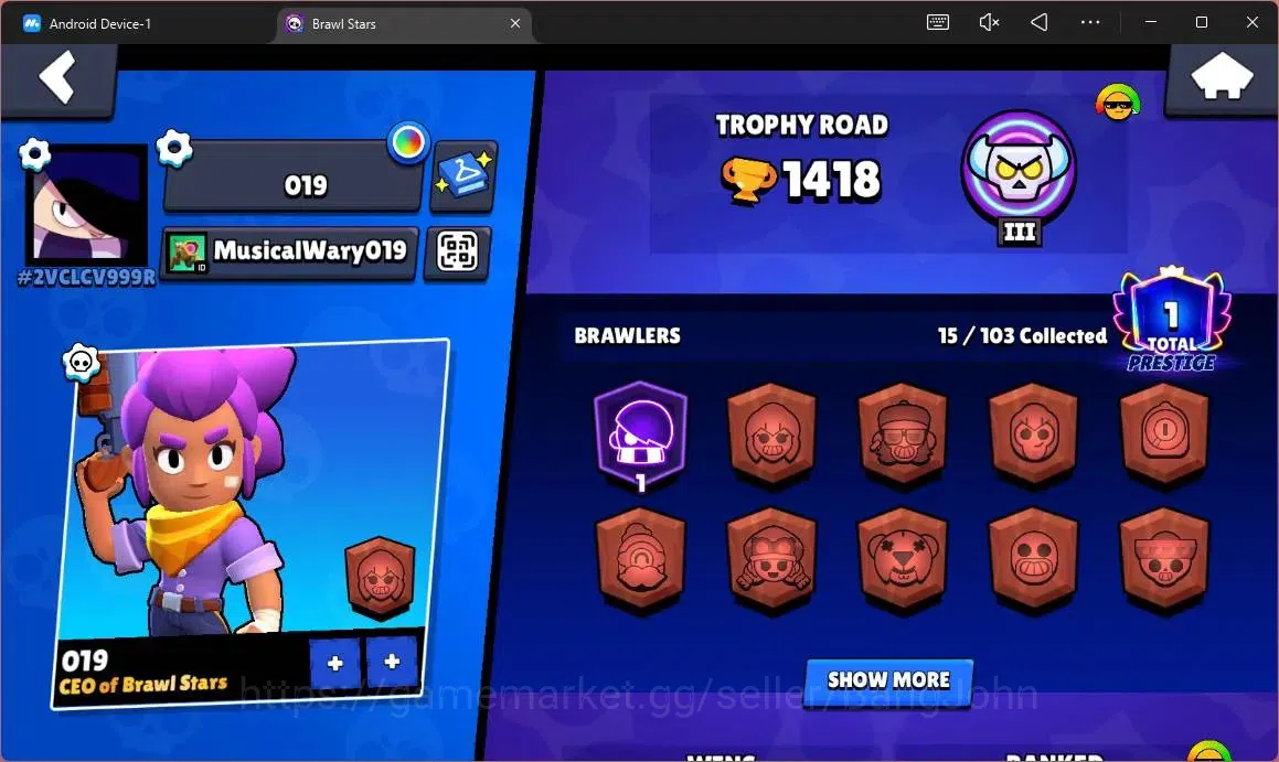 Brawl Stars Accounts Global |1418 Trophy |15 Brawler|1 Lv 11 (Edgar)|Sk image 2