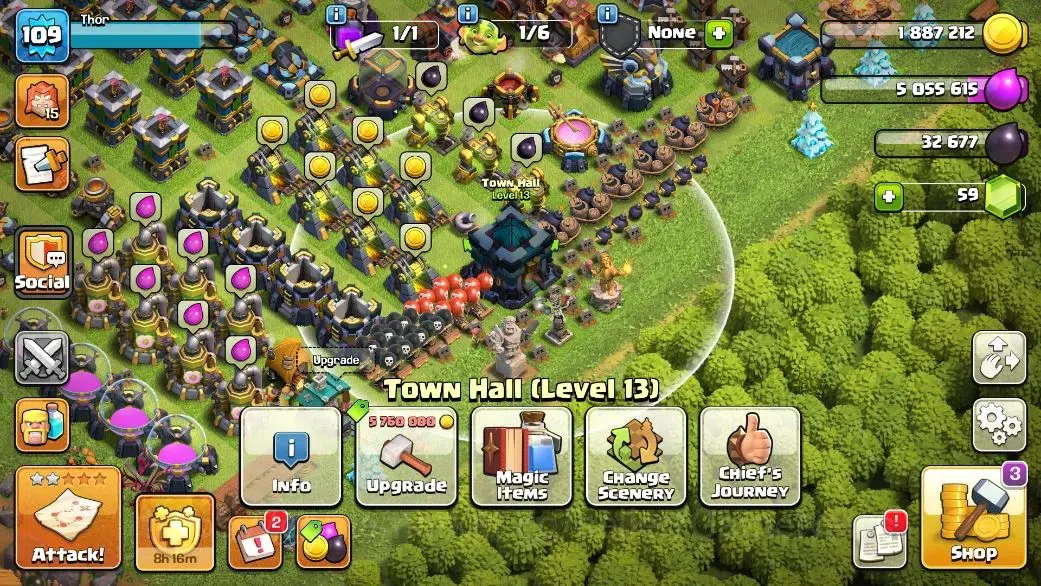 Clash of Clans Accounts High-End LV 109|TH 13 - BH 7|HH 7|Limited Skin|BK 54,AQ 49,GW 39,MP 39,RC 25|CN OFF|Protect OFF|Take 1