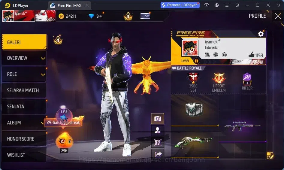 Free Fire Accounts Indonesia | Vault 155 | SG GURUN PASIR | SG LUMUT  image 2