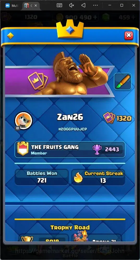 Clash Royale Accounts Global |CL 1320|KTL 13|Trophy 8019|117 Cards|1 MAX image 3