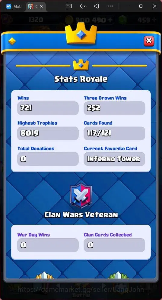 Clash Royale Accounts Global |CL 1320|KTL 13|Trophy 8019|117 Cards|1 MAX image 5