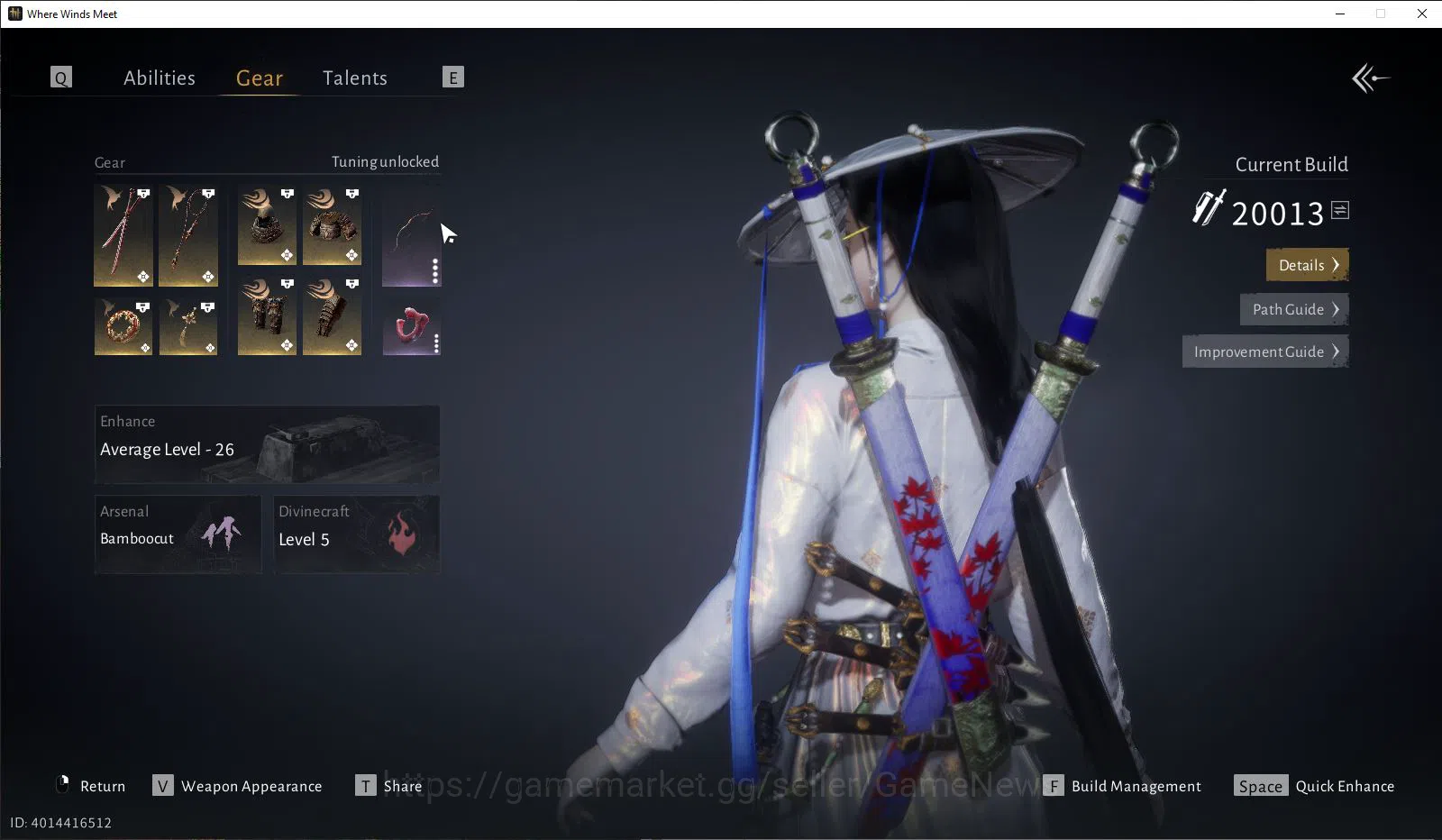 Where Winds Meet Accounts GLOBAL|Lv 80|GS 20k|Nameless Sword,Infernal Twinblades+100% Oddt|Maples Sorrow|Mounts Snow Oath|MC 5