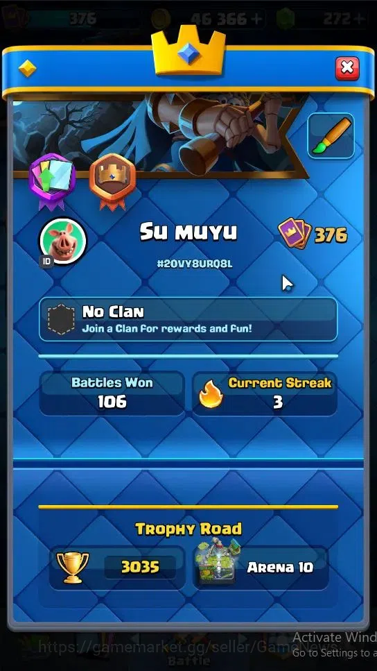 Clash Royale Accounts Lvl 376|KTL 9|Trophy 3035|Card 47|Limited Skin|1 H image 3