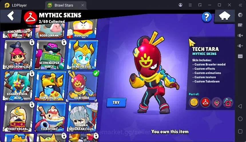 Brawl Stars Accounts Trophy 4633 |33 Brawler|2 Max Hc(Shelly,EMZ)|2 Legend(Nita,Shelly),2Mythic(Tara,Otis),3 Epic Skin|18895 18