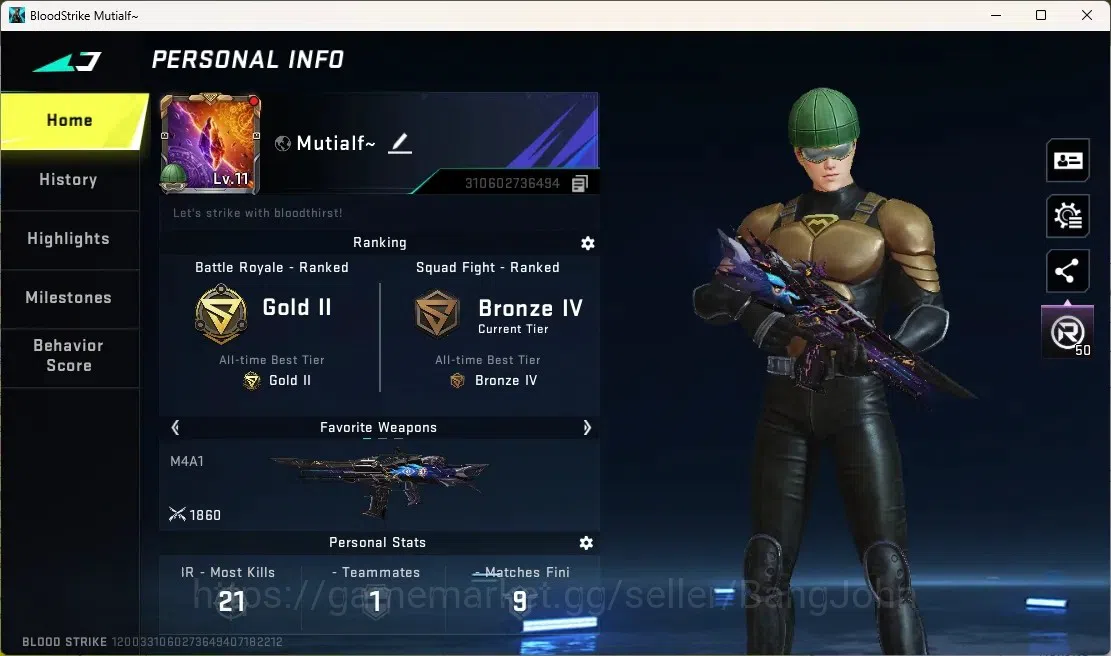 Blood Strike Accounts Collab Skin ASIA | 1 ETERNAL: M4A1 | 1 OPM Striker | 1 Fernanflo | 1 ULTRA Gun | 1 ULTRA Striker | 2 1