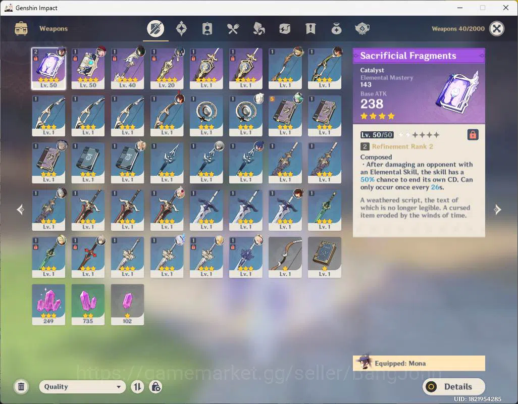 Genshin Impact Accounts ASIA|AR 25|Reuni On|1 limit+2 standard| Skirk,Mona image 13
