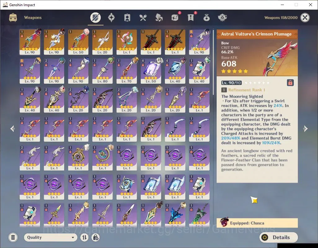 Genshin Impact Accounts ASIA|AR 56|7 Limited + 7 (*5Weapon)|Chasca+Signatu image 6