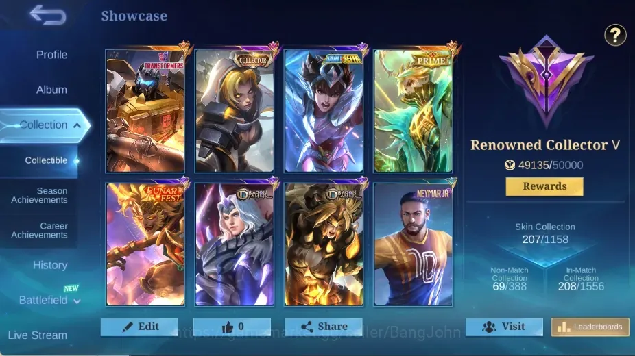 Mobile Legends: Bang Bang Accounts Collector Global|127 Hero|Skin 207|Renowned|PRIME Granger|SABER Saber|Blazing Layla 1
