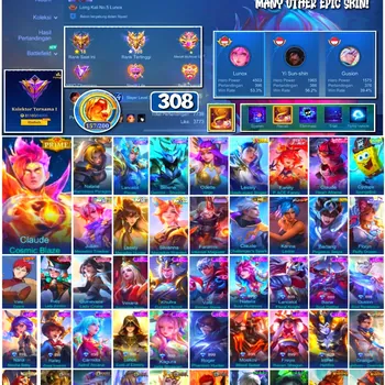Mobile Legends: Bang Bang Accounts 🔥 #4148 🔥 💎 308 Skins 👑 Prime Claude Cosmic Blaze ⚔️ Renowned Collector I ⭐ Collector