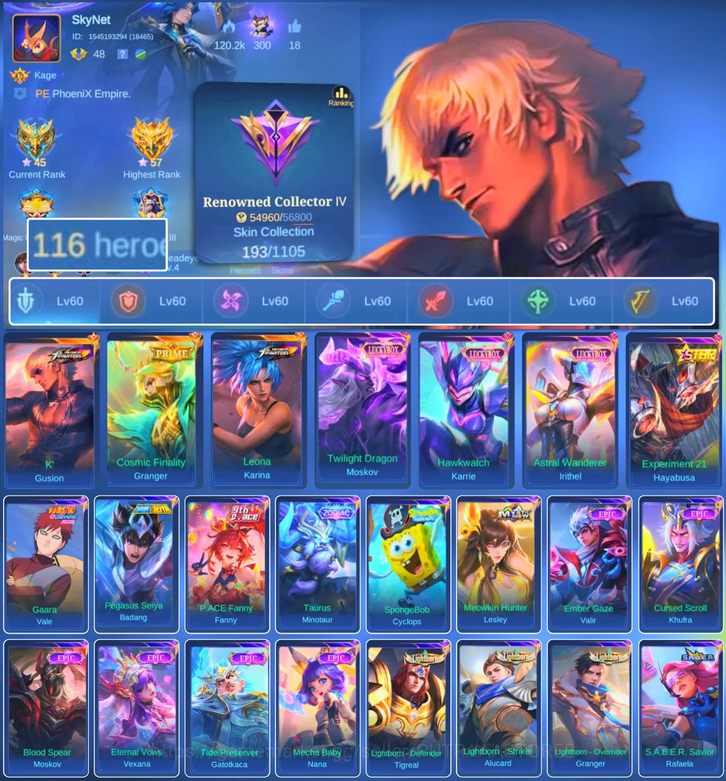 Mobile Legends: Bang Bang Accounts HERO 116 SKIN 193 | EMBLEM ALL MAX| KOF GUSION| PR image 1