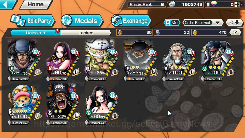 One Piece Bounty Rush Accounts Starter Global|4 EX|BP Kuzan,5Elder Saturn,TFE Marshal D.Teach,GP Edward Newgate|Rank 5