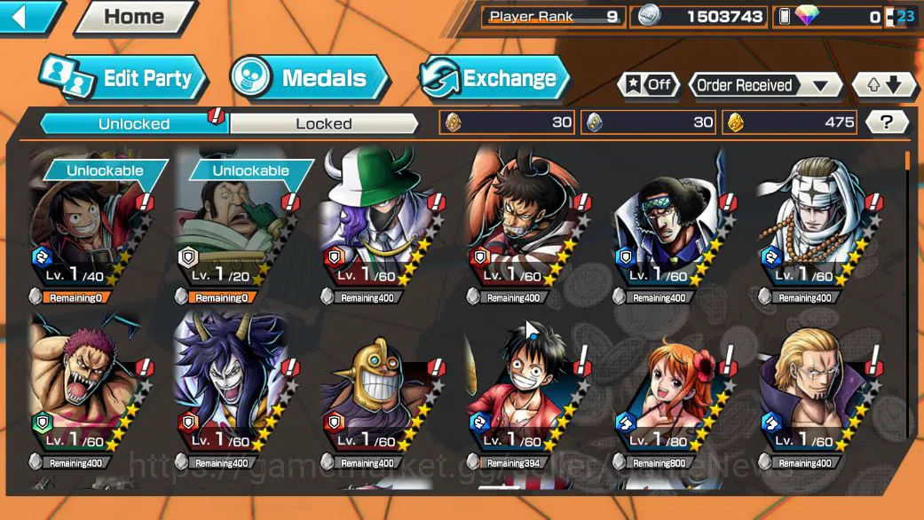 One Piece Bounty Rush Accounts Starter Global|4 EX|BP Kuzan,5Elder Saturn,TFE Marshal D.Teach,GP Edward Newgate|Rank 6
