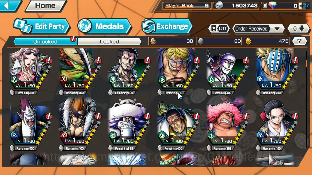 One Piece Bounty Rush Accounts Starter Global|4 EX|BP Kuzan,5Elder Saturn,TFE Marshal D.Teach,GP Edward Newgate|Rank 7