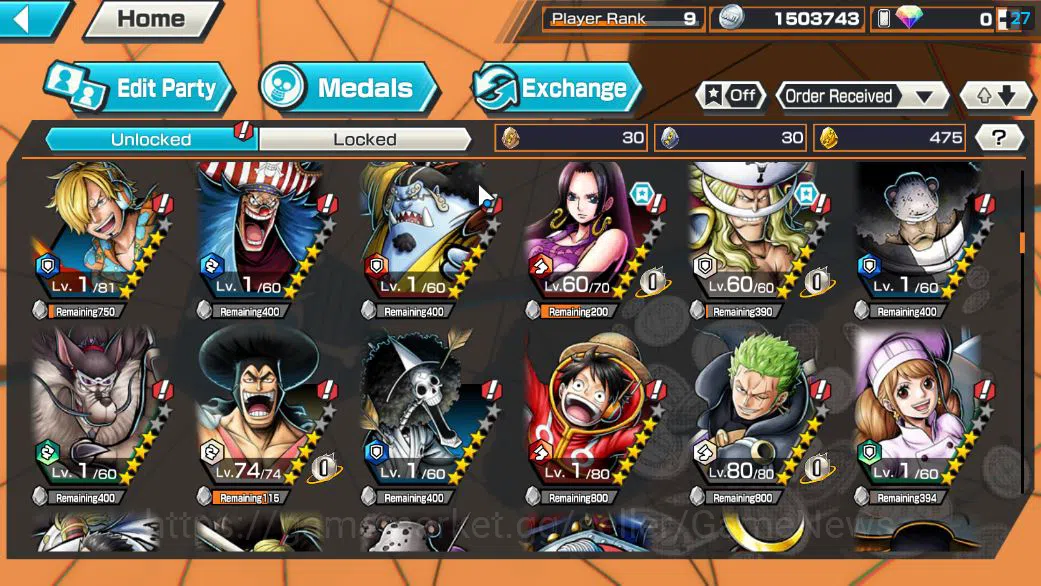 One Piece Bounty Rush Accounts Starter Global|4 EX|BP Kuzan,5Elder Saturn,TFE Marshal D.Teach,GP Edward Newgate|Rank 8