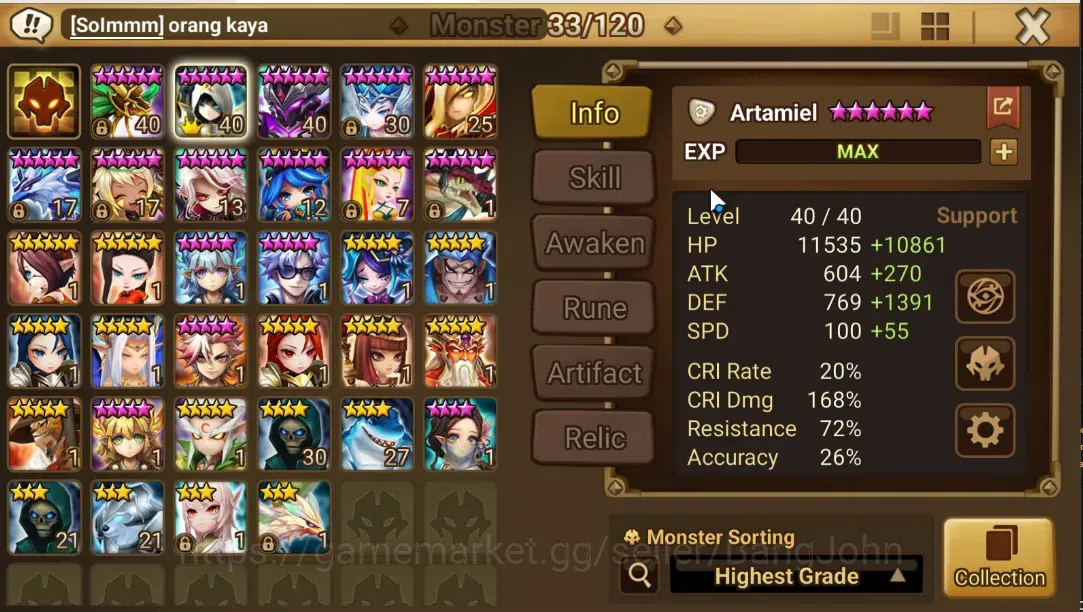 Summoners War: Sky Arena Accounts GLOBAL Lv76 2LND Combo (Artamiel, Gurkha)| 11 NB5  image 2