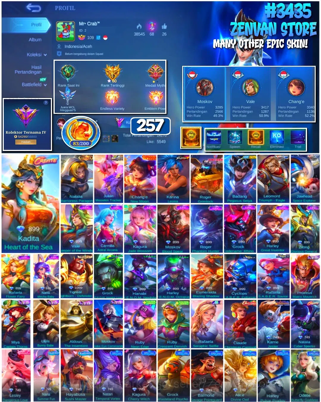 Mobile Legends: Bang Bang Accounts #3435 257 Skins | Collector Natalia | Transformers image 1