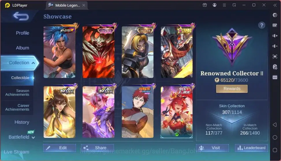 Mobile Legends: Bang Bang Accounts Global |Hero 132|Skin 307|Renowned|KOF Karina|CC N image 2